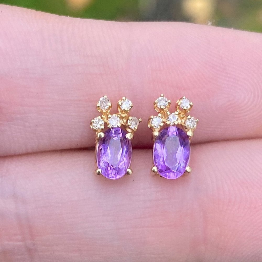 Vintage Solid 14k genuine amethyst/diamond earrings